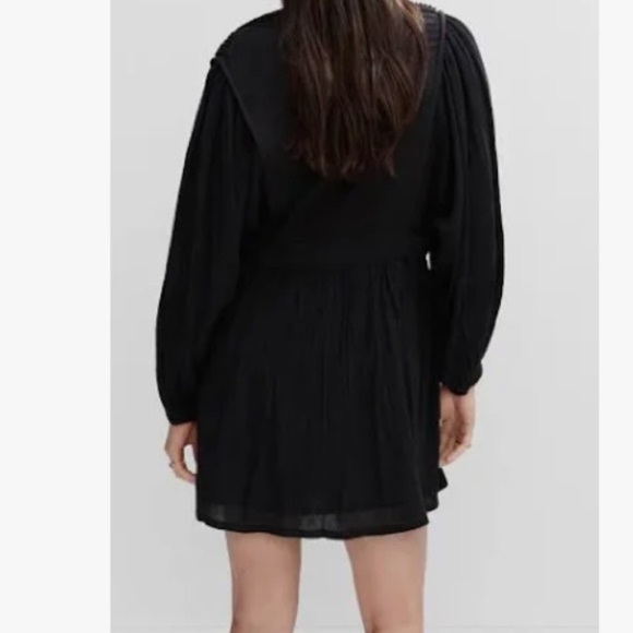 MNG black tie up front Roman dollman sleeves elastic waist Boho dress Sz L - Picture 2 of 15